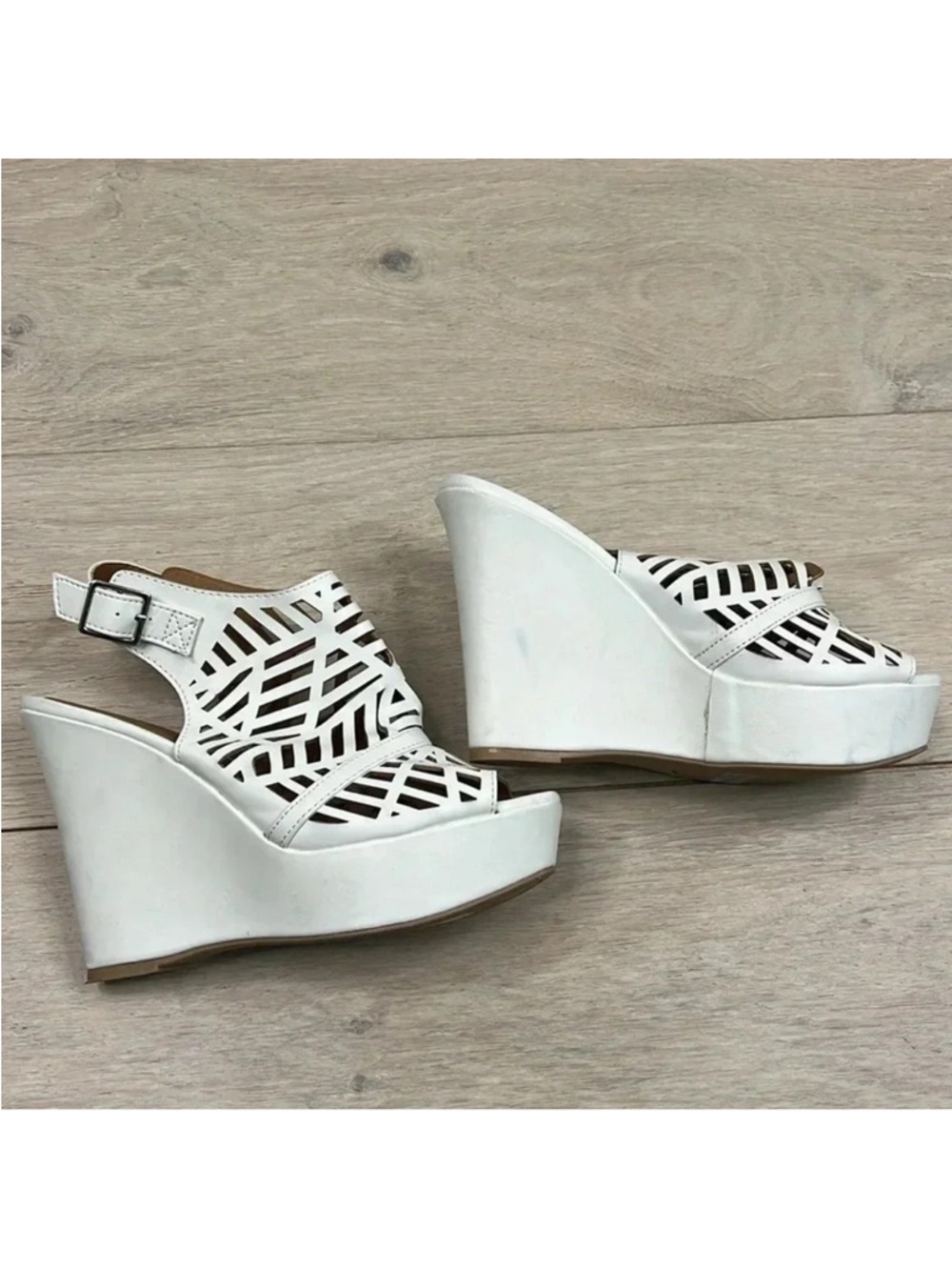 Charlotte Russe White Laser-Cut Wedge Sandals for Women